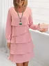 Femmes Plain Noir Col Rond Confortable Robe Mi-Longue Décontracté