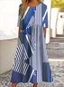 Femmes Rayé Noir Col Rond Confortable Robe Maxi Décontracté