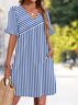 Femmes Plain Bleu Col V Confortable Robe Mi-Longue Décontracté