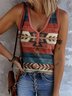 Top Débardeur Tops Ethnique Décontracté Été Polyester Col V Micro-élasticité Quotidien Sans Manches Régulier pour Femmes