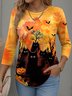 T-shirts Simple Printemps / Automne Toussaint Aucune élasticité Manches Longues Col Rond Régulier Droit Régulier pour Femmes