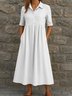 Femmes Plain Blanc Col de Chemise Confortable Robe Maxi Décontracté