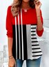 T-shirts Femmes Décontracté Printemps / Automne Plaid Coton Coupe Régulière Manches Longues Col Rond Régulier Régulier