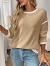 T-shirts Décontracté Bloc de Couleur Printemps / Automne Coton Micro-élasticité Manches Longues Régulier Trapèze Régulier pour Femmes
