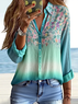 Chemises Femmes Simple Floral Printemps / Automne Polyester Aucune élasticité Manches Longues Régulier Droit T.-N.-L.