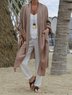 Micro-élasticité Cache-cœur Manches trois quarts Régulier Plain Kimono Joint Fendu pour Femmes