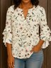 Chemises Femmes Décontracté Floral Printemps / Automne Col V Micro-élasticité Quotidien Coupe Régulière Manches Longues Régulier