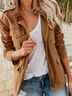 Micro-élasticité Col Montant Manches Longues Régulier Plain Blouson Aviateur Blouson Joint Fendu pour Femmes