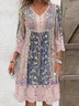 Femmes Floral Rose Col V Confortable Joint Fendu Robe Maxi Rétro