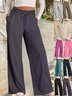 Pantalons Basique Plain Printemps / Automne Joint Fendu Naturel Quotidien Taille Élastique Pantalons à Jambe Large Régulier pour Femmes