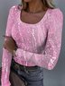 T-shirts Femmes Géométrique Décontracté Printemps / Automne Coton Micro-élasticité Coupe Régulière Régulier Droit Col en U