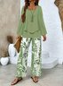 Deux Pièces Ensembles Simple Floral Printemps / Automne Col Carré Imprimé Naturel Quotidien Top Avec Pantalons Régulier pour Femmes