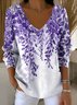 Pulls Décontracté Ombre Printemps / Automne Coton Col V Quotidien Manches Longues Trapèze Régulier pour Femmes