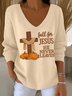 Pulls Décontracté Printemps / Automne Motif de citrouille Coton Col V Micro-élasticité Quotidien Trapèze Régulier pour Femmes