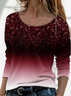 T-shirts Femmes Décontracté Ombre Printemps / Automne Micro-élasticité Ample Jersey Manches Longues Droit Régulier