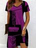 Femmes Géométrique Violet Col V Confortable Robe Mi-Longue Décontracté