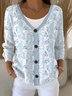 Cardigans Femmes Décontracté Printemps / Automne Plantes Polyester Col V Manches Longues Régulier Trapèze Élasticité moyenne