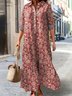 Femmes Floral Rouge Col V Confortable Robe Maxi Décontracté