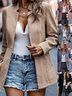 Micro-élasticité Col Châle Manches Longues Régulier Géométrique Veste de tweed Blouson Joint Fendu pour Femmes