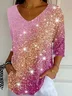 T-shirts Femmes Motif d'Étoile Rétro Printemps / Automne Micro-élasticité Quotidien Coupe Régulière Manches trois quarts Droit Régulier