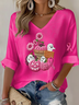 T-shirts Décontracté Printemps / Automne Toussaint (citrouille) Col V Micro-élasticité Vacances Coupe Régulière Régulier Régulier pour Femmes