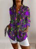 Chemises Femmes Décontracté Floral Printemps / Automne Coton Col V Micro-élasticité Manches Longues Régulier Régulier