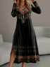 Femmes Ethnique Géométrie Noir Col Rond Confortable Robe Maxi Rétro