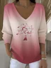 Pulls Femmes Décontracté Ombre Printemps / Automne Coton Col V Quotidien Régulier Trapèze Régulier