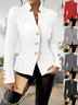 Micro-élasticité Manches Longues Devant Ouvert Régulier Plain Blazer Joint Fendu pour Femmes