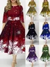 Femmes Noël Violet Col Rond Confortable Robe Mi-Longue Sexy