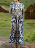 Femmes Ethnique Couleur 1 Col V Confortable Robe Maxi Rétro