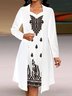 Femmes Géométrique Blanc Col V Confortable Robe Mi-Longue Décontracté