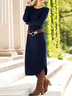 Femmes Plain Bleu Violacé Col Rond Confortable Robe Mi-Longue Décontracté