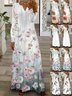 Femmes Floral Gris-rose Col V Confortable Imprimé Robe Maxi Rétro