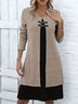 Femmes Bloc de Couleur Gris Col Rond Confortable Robe Mi-Longue Décontracté