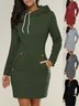 Femmes Plain Vert Sweat-shirt à Capuche Confortable Joint Fendu Mini Robe Rétro