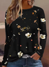 T-shirts Décontracté Floral Printemps / Automne Micro-élasticité Quotidien Manches Longues Régulier Droit Régulier pour Femmes