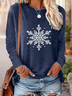 T-shirts Décontracté Printemps / Automne Flocon de Neige Imprimé Micro-élasticité Quotidien Ample Manches Longues Régulier pour Femmes