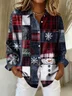 Chemises Décontracté Printemps / Automne Bonhomme de Neige de Noël Polyester Aucune élasticité Manches Longues Droit Régulier Col de Chemise pour Femmes