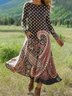 Femmes Floral Comme Image Col Rond Confortable La longueur du sol Robe Rétro