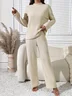 Deux Pièces Ensembles Décontracté Plain Printemps / Automne Coton Naturel Micro-élasticité Coupe Régulière Col Rond Top Avec Pantalons pour Femmes