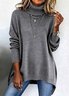 Pulls Décontracté Plain Printemps / Automne Coton Coupe Régulière Manches Longues Régulier Trapèze Régulier pour Femmes