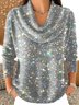 Pulls Décontracté Plain Printemps / Automne Polyester Coupe Régulière Manches Longues Col Rond Régulier Régulier pour Femmes