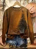 Sweat-shirts Femmes Décontracté Printemps / Automne Sapin de Noël Polyester Imprimé Naturel Ample Droit Régulier