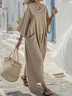 Femmes Plain Rose Col V Confortable Maxi Robe Pull Décontracté