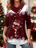 T-shirts Décontracté Printemps / Automne Motif dégradé Micro-élasticité Ample Noël Manches Longues Régulier Droit pour Femmes