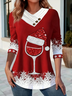 T-shirts Décontracté Printemps / Automne Verre à Vin de Noël Coton Micro-élasticité Ample Noël Manches Longues Régulier pour Femmes